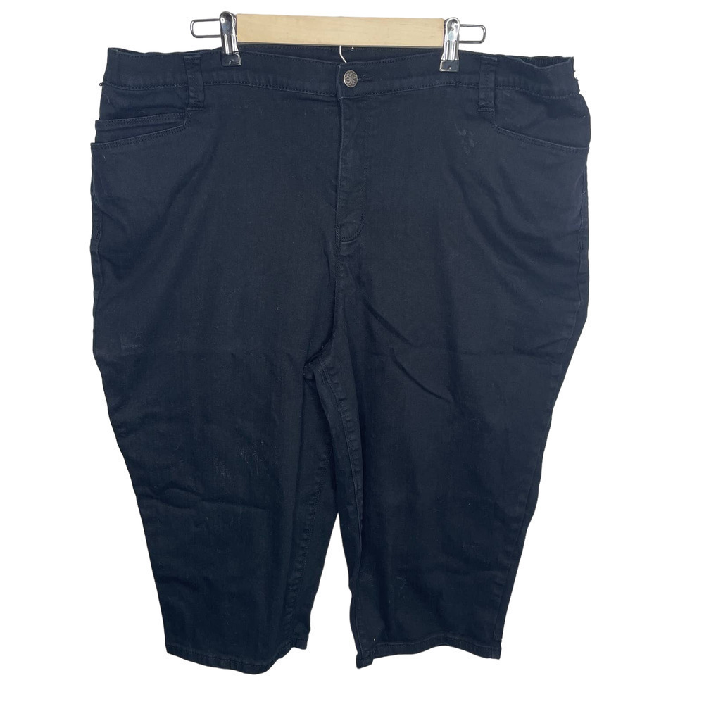 Catherines Black High Rise Waist Stretch Waistband Capri Pants Plus Size 24W